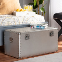 Baxton Studio JY17B172M-Silver-1PC Trunk Serge French Industrial Silver Metal Storage Trunk